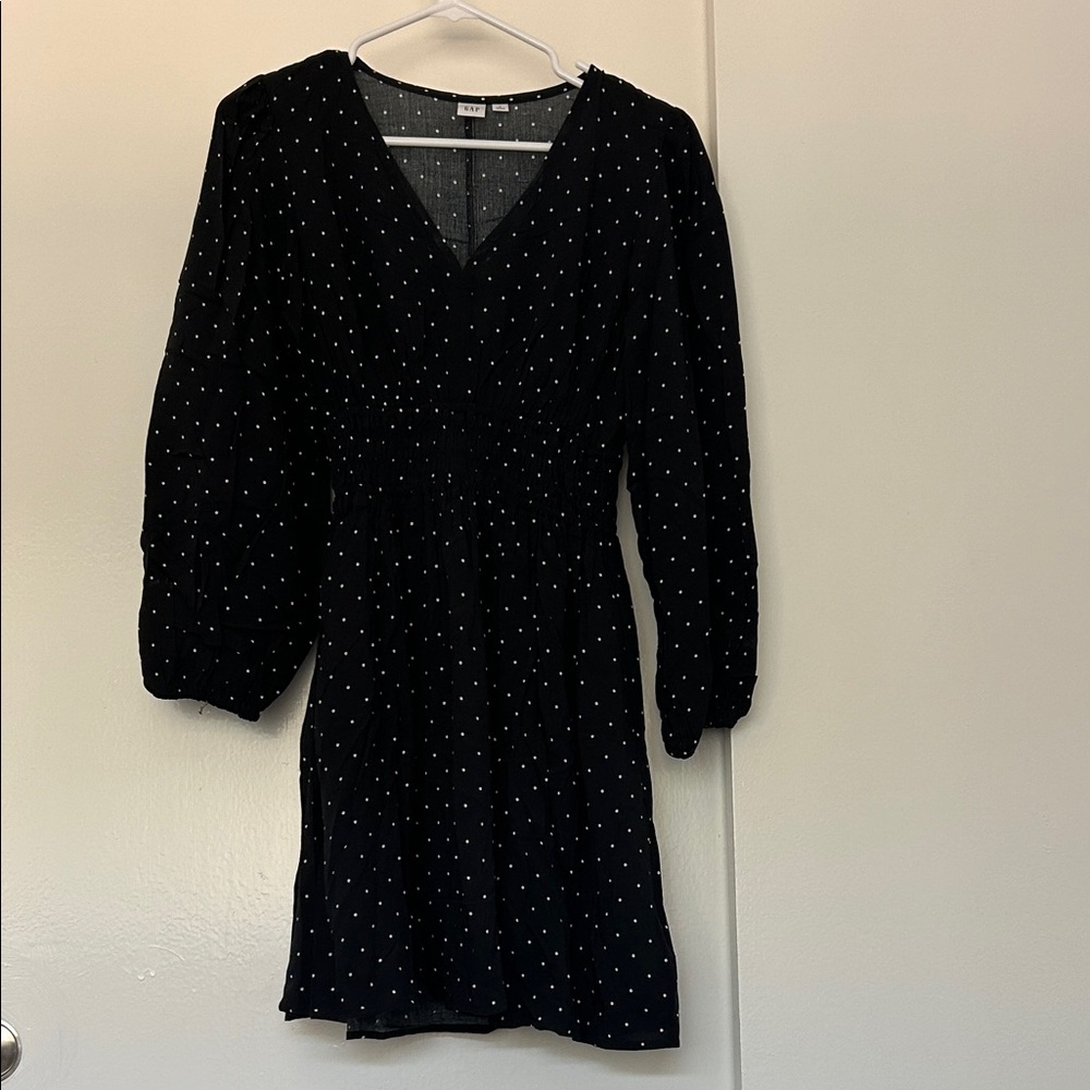 GAP Black Long Sleeve Dress with White Dots